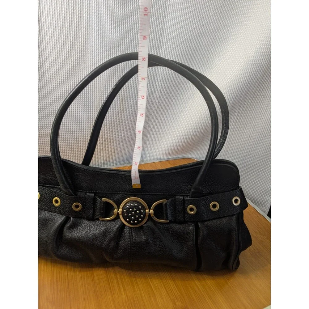 Adrienne Vittadini Black Leather Double Handle Shoulder Purse Hobo Belted (Q10)